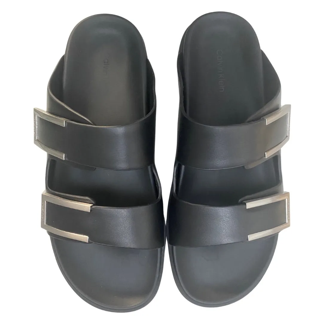 CALVIN KLEIN Leather Slides Black SIZE  38